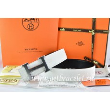 AAA Replica Hermes Reversible Belt White/Black Togo Calfskin With 18k Drawbench Silver H Buckle QY02108