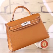 Best Hermes Brown Epsom Kelly Mini II 20cm Handmade Bag QY01081