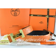 Best Hermes Reversible Belt Orange/Black Ostrich Stripe Leather With 18K Gold H Logo Buckle QY01298