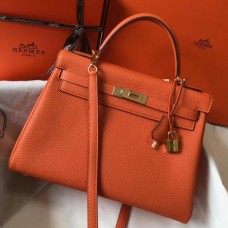 Best Replica Hermes Orange Clemence Kelly 32cm Retourne Handbag QY00801