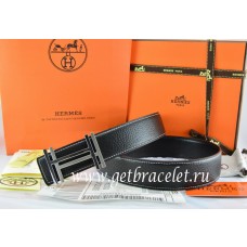 Best Replica Hermes Reversible Belt Black/Black Togo Calfskin With 18k Silver Double H Buckle QY01176