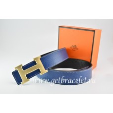 Copy Hermes Reversible Belt Dark Blue/Black Togo Calfskin With MenWo18k Drawbench Gold H Buckle QY00522