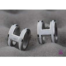 Copy Lacquered Hermes Pop H White Earrings in White Gold QY01987