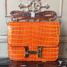Designer Hermes Orange Constance MM 24cm Crocodile Bag QY00966