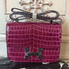 Fake Hermes Fuchsia Constance MM 24cm Crocodile Handbag QY00832