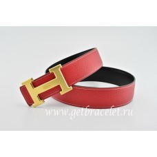 Fake Hermes Reversible Belt Red/Black Classics H Togo Calfskin With 18k Gold With Logo Buckle QY00949