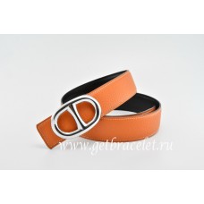 Fashion Imitation Hermes Reversible Belt Orange/Black Anchor Chain Togo Calfskin With 18k Silver Buckle QY00215