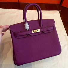 First-class Quality Hermes Cyclamen Clemence Birkin 25cm Handmade Bag QY02383