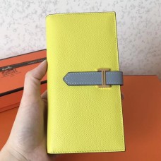 Hermes Bi-Color Epsom Bearn Wallet Soufre/Blue Lin QY00971