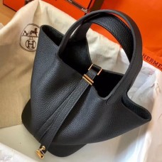 Hermes Black Picotin Lock MM 22cm Handmade Bag QY00825