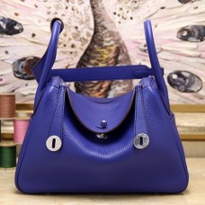 Hermes Blue Electric Clemence Lindy 34cm Bag QY01194