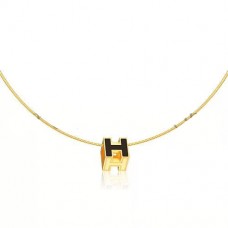 Hermes Cage d’H Necklace Black in Lacquer Yellow Gold QY02371