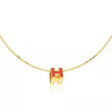 Hermes Cage d’H Necklace Orange in Lacquer Yellow Gold QY00882