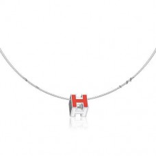Hermes Cage d’H Necklace Red in Lacquer With Gold QY00118