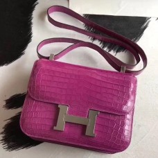 Hermes Constance 24cm Rose Scheherazade Porosus Crocodile QY00504