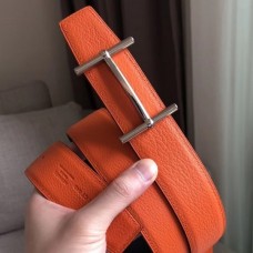 Hermes H d’Ancre Reversible Belt In Orange/Noir Leather QY01193