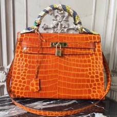 Hermes Kelly 32cm Bag In Orange Crocodile Leather QY00679