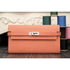 Hermes Kelly Longue Wallet In Crevette Clemence Leather QY02047