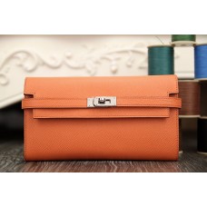 Hermes Kelly Longue Wallet In Crevette Epsom Leather QY01015