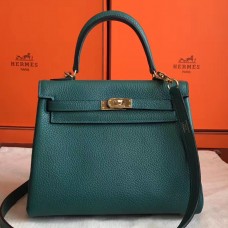 Hermes Malachite Clemence Kelly 25cm Retourne Handmade Bag QY00653