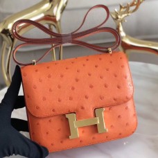 Hermes Mini Constance 18cm Orange Ostrich Leather QY02130