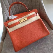 Hermes Orange Clemence Kelly Retourne 32cm Handmade Bag QY02378