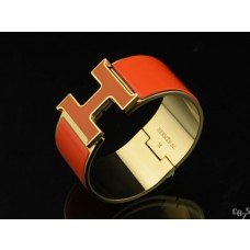 Hermes Orange Enamel Clic H Bracelet Narrow Width (33mm) In Gold QY01793