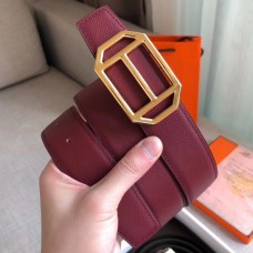 Hermes Pad Reversible Belt In Ruby/Brown Epsom Leather QY01250