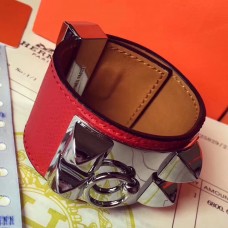 Hermes Red Epsom Collier de Chien Bracelet Size S QY00884