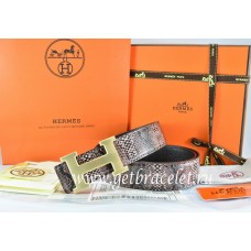 Hermes Reversible Belt Brown/Black Snake Stripe Leather With 18K Drawbench Gold H Buckle QY01112