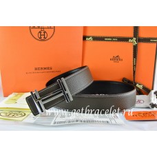 Hermes Reversible Belt Brown/Black Togo Calfskin With 18k Silver Double H Buckle QY01781