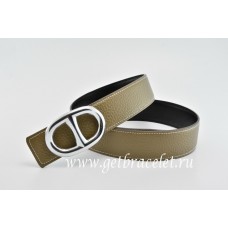 Hermes Reversible Belt Gray/Black Anchor Chain Togo Calfskin With 18k Silver Buckle QY01970