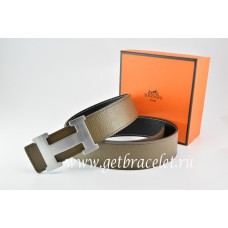 Hermes Reversible Belt Light Gray/Black Togo Calfskin With 18k Silver H Buckle QY00012