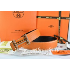 Hermes Reversible Belt Orange/Black Togo Calfskin With 18k Silver Double H Buckle QY00661