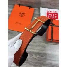 Hermes Reversible Belt Orange Togo Calfskin With 18k Gold H Buckle QY00229