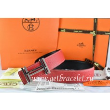 Hermes Reversible Belt Red/Black Togo Calfskin With 18k Silver Double H Buckle QY01881