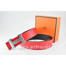 Hermes Reversible Belt Red/Black Togo Calfskin With 18k Silver H Buckle QY00077