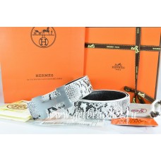 Hermes Reversible Belt White/Black Snake Stripe Leather With 18K Silver H Buckle QY00650