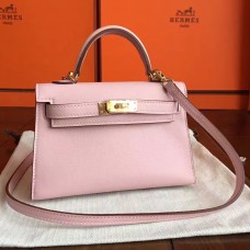 Hermes Rose Dragee Swift Kelly Mini II 20cm Handmade Bag QY02343