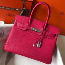 Hermes Rose Red Clemence Birkin 30cm Handbag QY02010