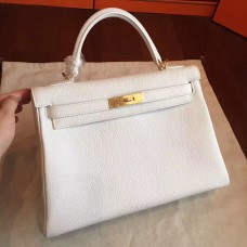 Hermes White Clemence Kelly Retourne 32cm Handmade Bag QY01579