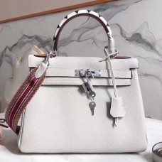 Hermes White Kelly 28cm Bag With Zigzag Handle QY00066