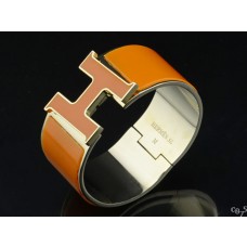Hermes Yellow Enamel Clic H Bracelet Narrow Width (33mm) In Silver QY00923