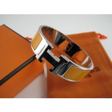 High Quality Imitation Hermes Yellow Enamel Clic H Bracelet Narrow Width (18mm) In Silver QY00887