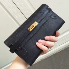 Imitation 1:1 Hermes Kelly Ghillies Wallet In Black Swift Leather QY02190