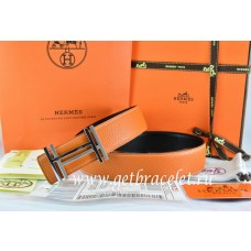 Imitation AAAAA Hermes Reversible Belt Orange/Black Togo Calfskin With 18k Gold Double H Buckle QY00543