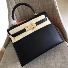 Imitation Hermes Black Swift Kelly Sellier 28cm Handmade Bag QY00025