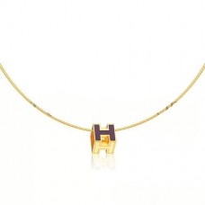 Imitation Hermes Cage d’H Necklace Purple in Lacquer Yellow Gold QY01540