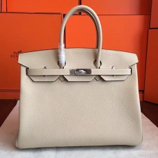 Imitation Hermes Ivory Clemence Birkin 35cm Handmade Bag QY01007