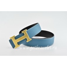 Knockoff Hermes Reversible Belt Blue/Black Classics H Togo Calfskin With 18k Gold With Logo Buckle QY00871